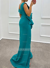 Sleeveless Satin Mother of the Bride Dress with Elastic Bow(s) and Sheath/Column Silhouette