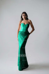 Sleeveless Strapless Long Mermaid Formal Dress With Pleated Sequins