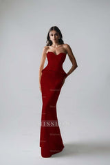 Sleeveless Strapless Long Mermaid Formal Dress With Pleated Sequins