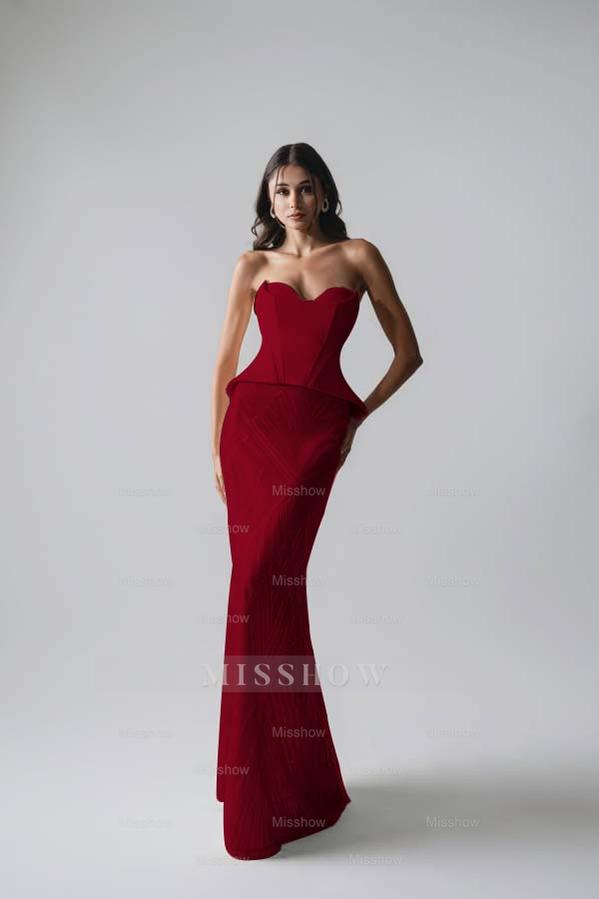 Sleeveless Strapless Long Mermaid Formal Dress With Pleated Sequins
