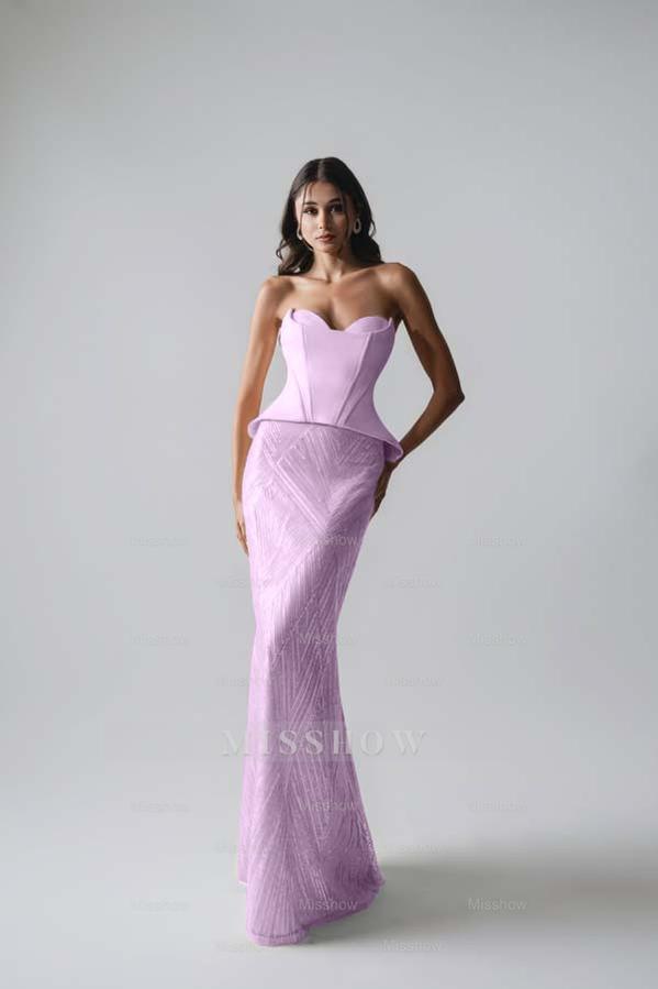 Sleeveless Strapless Long Mermaid Formal Dress With Pleated Sequins