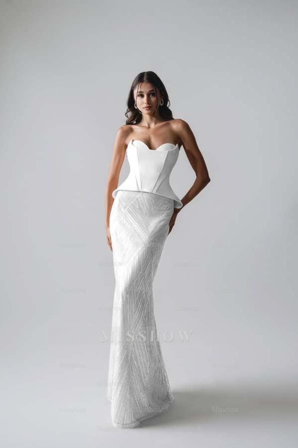 Sleeveless Strapless Long Mermaid Formal Dress With Pleated Sequins