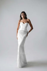 Sleeveless Strapless Long Mermaid Formal Dress With Pleated Sequins