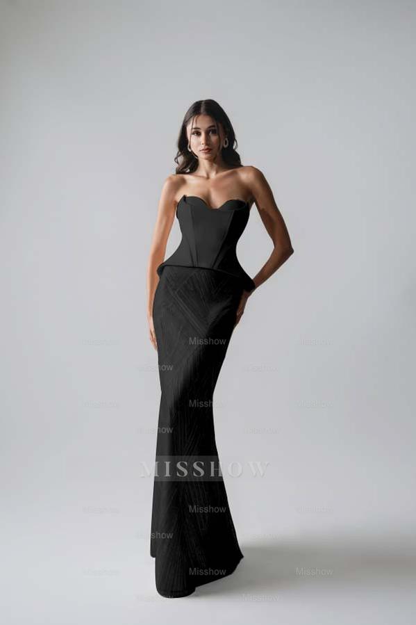 Sleeveless Strapless Long Mermaid Formal Dress With Pleated Sequins
