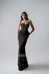 Sleeveless Strapless Long Mermaid Formal Dress With Pleated Sequins