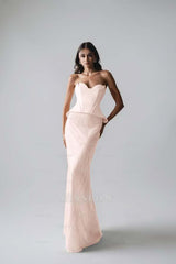 Sleeveless Strapless Long Mermaid Formal Dress With Pleated Sequins