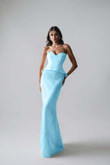 Sleeveless Strapless Long Mermaid Formal Dress With Pleated Sequins