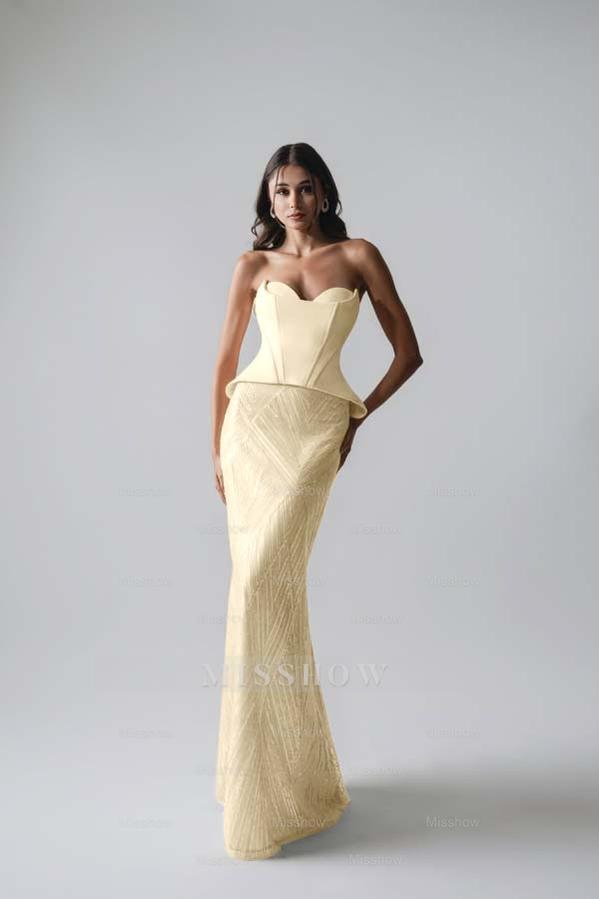 Sleeveless Strapless Long Mermaid Formal Dress With Pleated Sequins