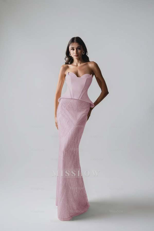 Sleeveless Strapless Long Mermaid Formal Dress With Pleated Sequins