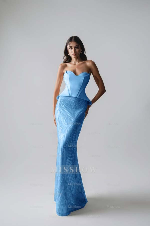 Sleeveless Strapless Long Mermaid Formal Dress With Pleated Sequins