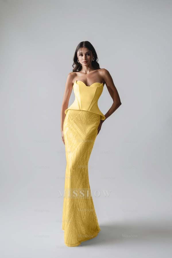 Sleeveless Strapless Long Mermaid Formal Dress With Pleated Sequins