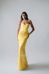 Sleeveless Strapless Long Mermaid Formal Dress With Pleated Sequins
