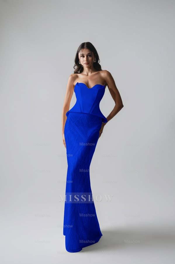 Sleeveless Strapless Long Mermaid Formal Dress With Pleated Sequins