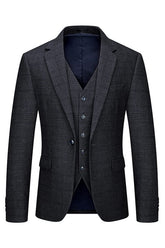 Smart Black Notched Lapel Three-Piece Business Suit for Men