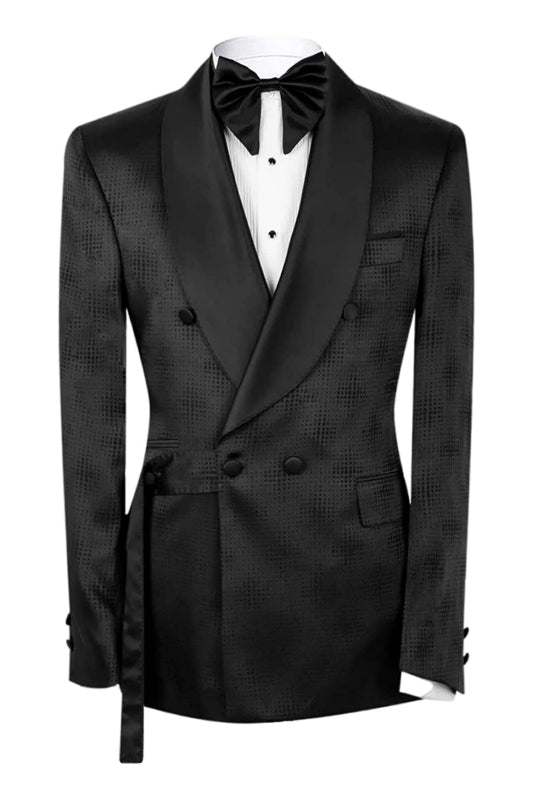 Sophisticated Black Shawl Collar Double Breasted Wedding Ensemble