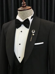 Sophisticated Black Shawl Lapel Three-Piece Tailored Men’s Suits