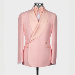 Sophisticated Candy Pink Shawl Lapel Double-Breasted Suit