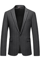Sophisticated Gray Peak Lapel Striped Men's Business Suit