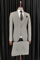 Sophisticated Gray Peak Lapel Three-Piece Men's Business Suit