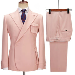 Sophisticated Pink Peak Lapel Custom Prom Suit