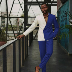 Sophisticated Royal Blue Shawl Lapel Double Breasted Prom Suit