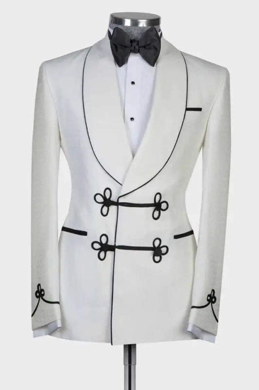 Sophisticated White Shawl Collar Two-Piece Groom's Wedding Attire