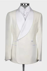 Sophisticated White Shawl Lapel Double Breasted Wedding Suit