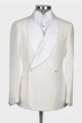 Sophisticated White Shawl Lapel Double Breasted Wedding Suit