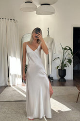 Spaghetti Strap Backless Sleeveless Long Split Formal Dress With Pleated