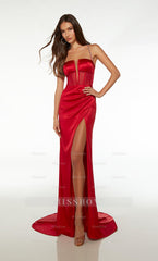 Spaghetti Strap Formal Dress Open Back Long Straight With High Slit