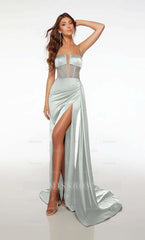 Spaghetti Strap Formal Dress Open Back Long Straight With High Slit