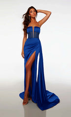 Spaghetti Strap Formal Dress Open Back Long Straight With High Slit