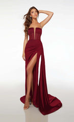 Spaghetti Strap Formal Dress Open Back Long Straight With High Slit