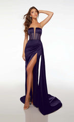 Spaghetti Strap Formal Dress Open Back Long Straight With High Slit