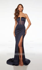 Spaghetti Strap Formal Dress Open Back Long Straight With High Slit