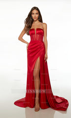 Spaghetti Strap Formal Dress Open Back Long Straight With High Slit