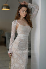 Spaghetti Strap Long Mermaid Formal Dress With Lace Appliques Pleated