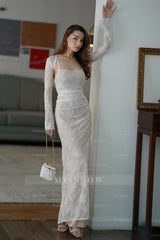 Spaghetti Strap Long Mermaid Formal Dress With Lace Appliques Pleated