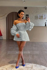 Spaghetti Strap Long Sleeves A Line Formal Dress With Beading