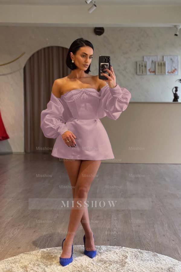 Spaghetti Strap Long Sleeves A Line Formal Dress With Beading