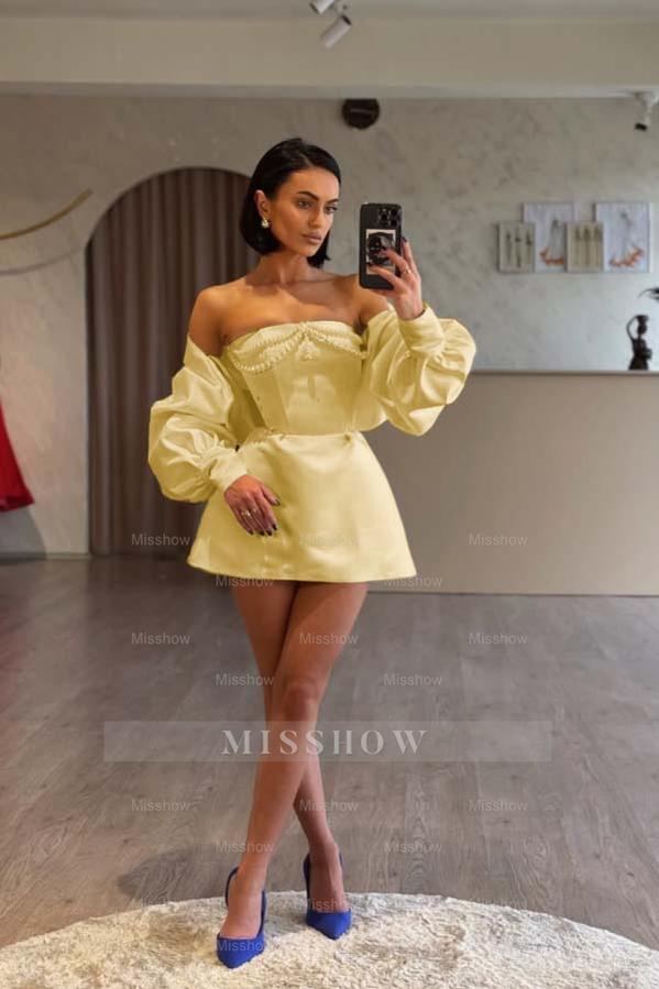 Spaghetti Strap Long Sleeves A Line Formal Dress With Beading