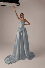 Spaghetti Strap Sleeveless A Line Long Formal Dress With Pleated