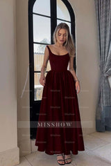 Spaghetti Strap Sleeveless A Line Long Formal Dress With Pleated