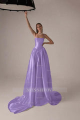 Spaghetti Strap Sleeveless A Line Long Formal Dress With Pleated