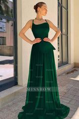 Spaghetti Strap Sleeveless Long Formal Dress With Pleated Sequins