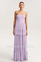 Spaghetti Strap Sleeveless Long Formal Dress With Ruffles