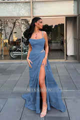 Spaghetti Strap Sleeveless Long Formal Dress With Split Beading