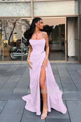 Spaghetti Strap Sleeveless Long Formal Dress With Split Beading