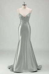 Spaghetti Strap Sleeveless Long Mermaid Formal Dress With Appliques