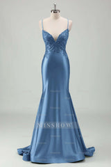 Spaghetti Strap Sleeveless Long Mermaid Formal Dress With Appliques